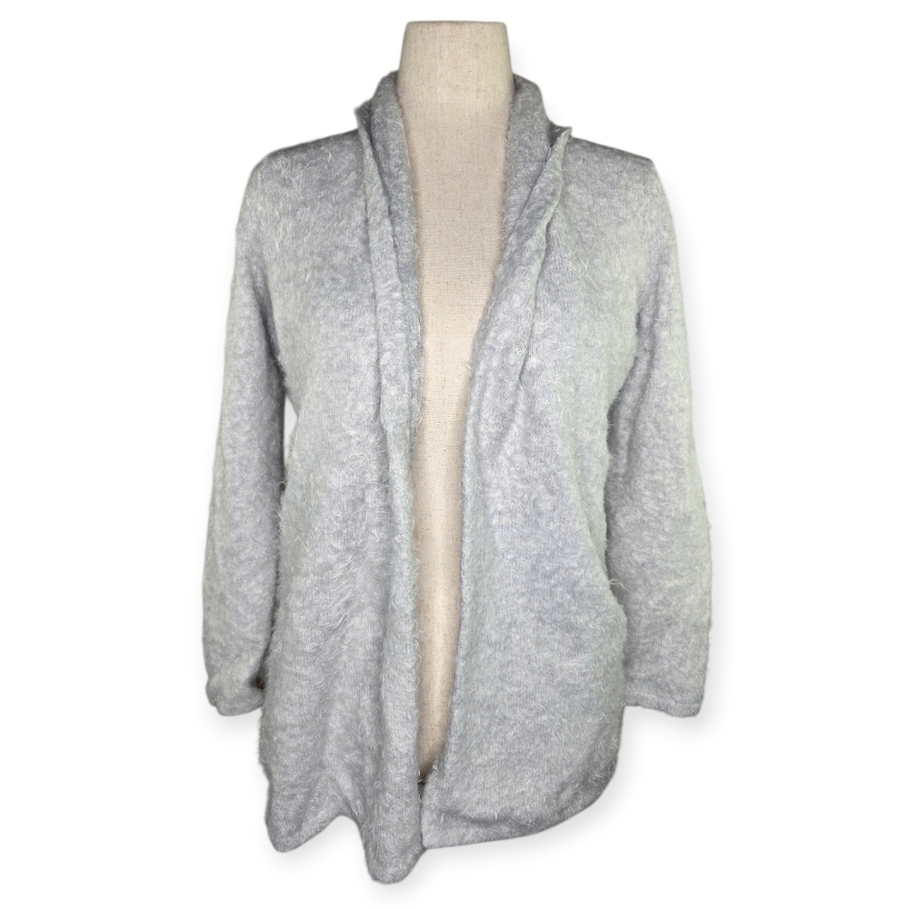 Johnston & Murphy Gray Fuzzy Open Front Cardigan Sweater Minimalist Soft Knit M